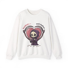 Funny Grim Reaper Today Not Today Daisy Plucking Crewneck Sweatshirt