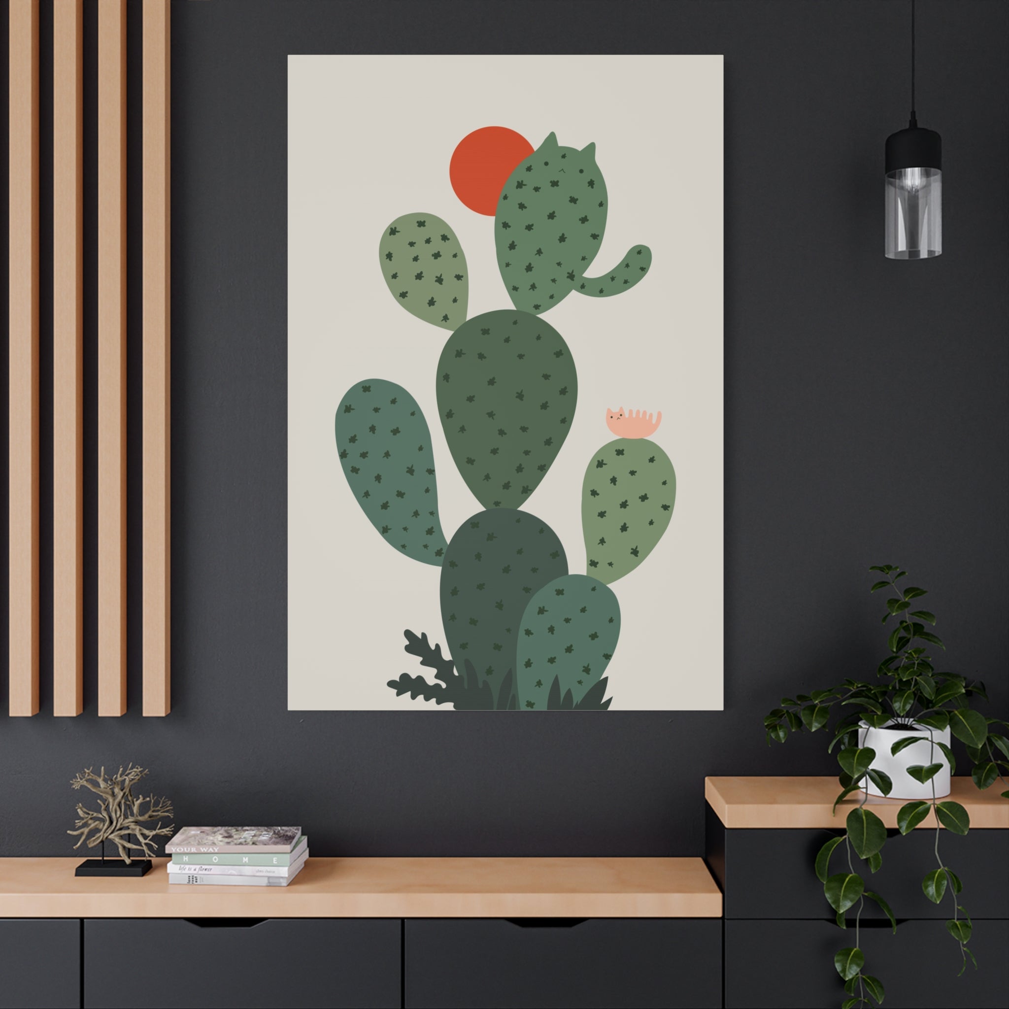 Cat and Plant Cat-Tus Canvas