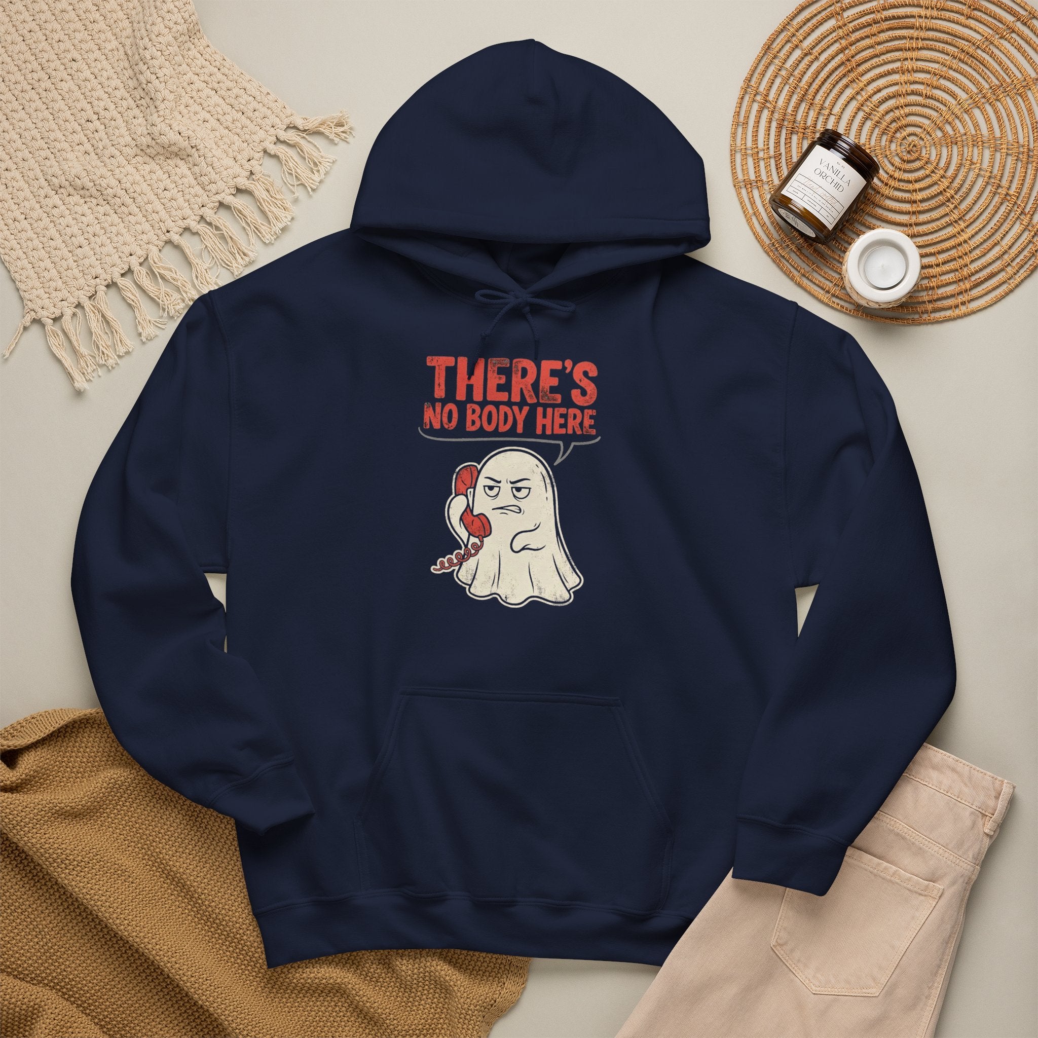 Funny Ghost There's No Body Here Phone Retro Hoodie