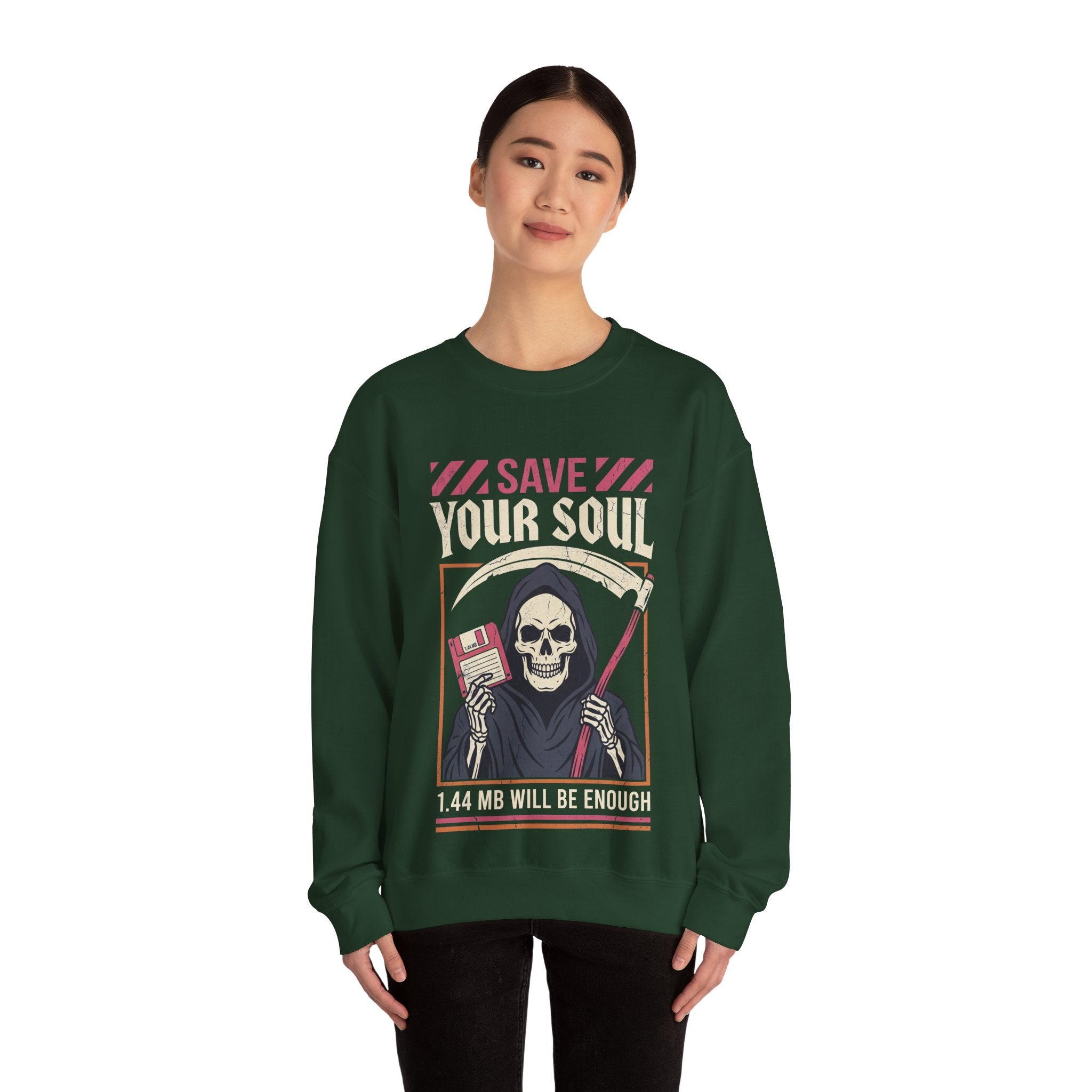 Funny Grim Reaper Floppy Disk Save Your Soul Crewneck Sweatshirt