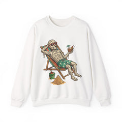 Funny Summer Mummy Relaxing On Beach Chair Halloween Crewneck Sweatshirt