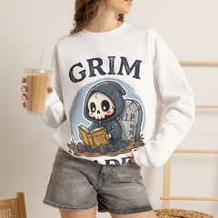 Funny Grim Reader Book Worm Retro Halloween Crewneck Sweatshirt