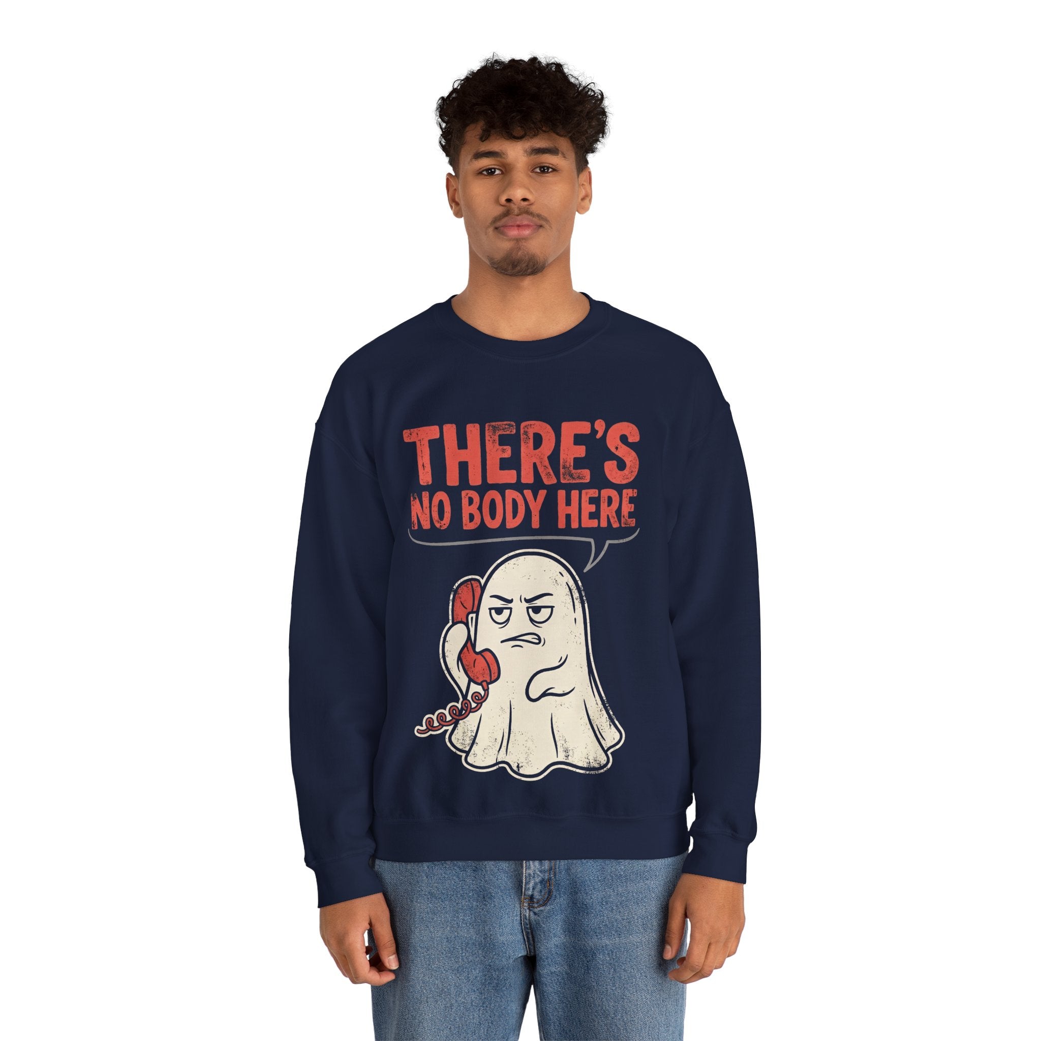 Funny Ghost There's No Body Here Phone Retro Crewneck Sweatshirt