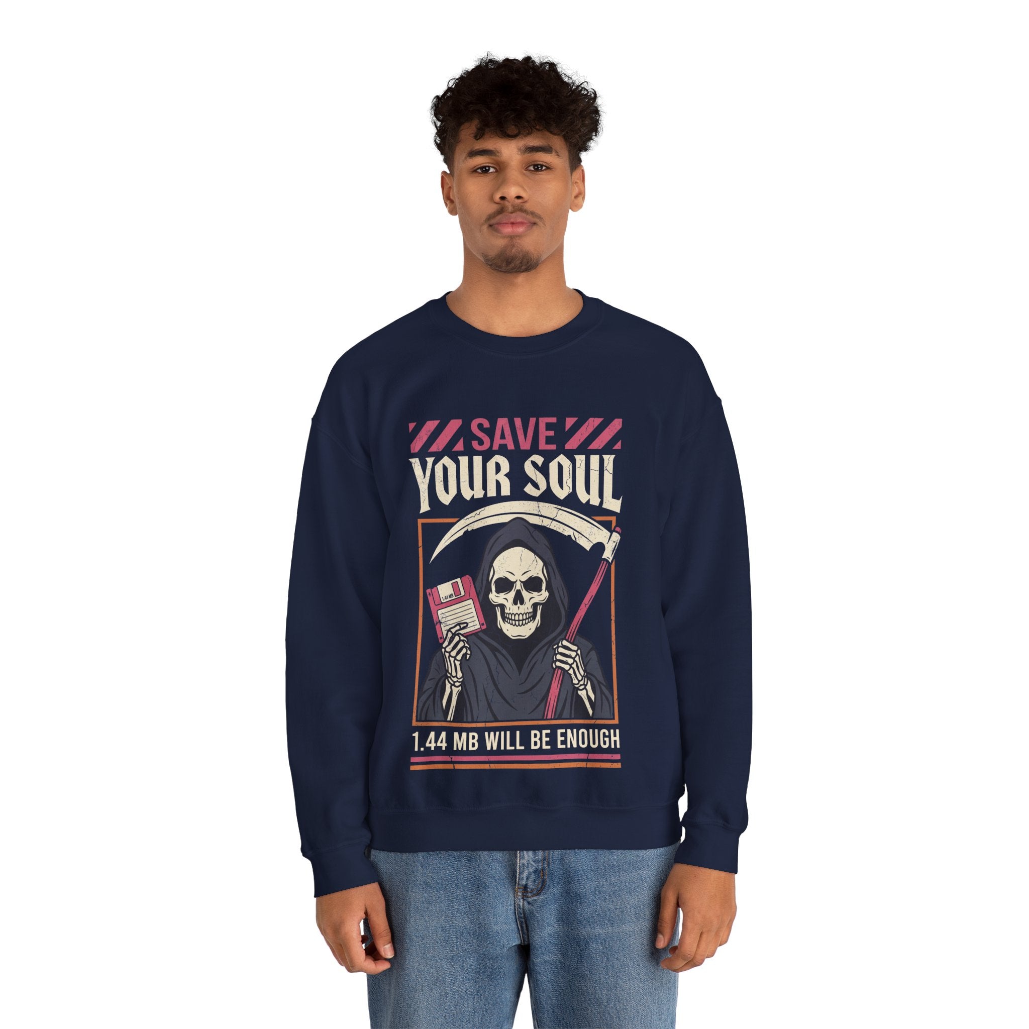 Funny Grim Reaper Floppy Disk Save Your Soul Crewneck Sweatshirt