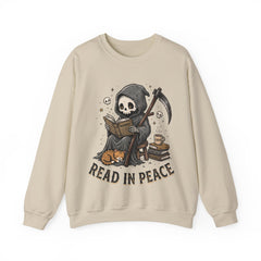 Funny Grim Reaper Read In Peace Book Cat Crewneck Sweatshirt