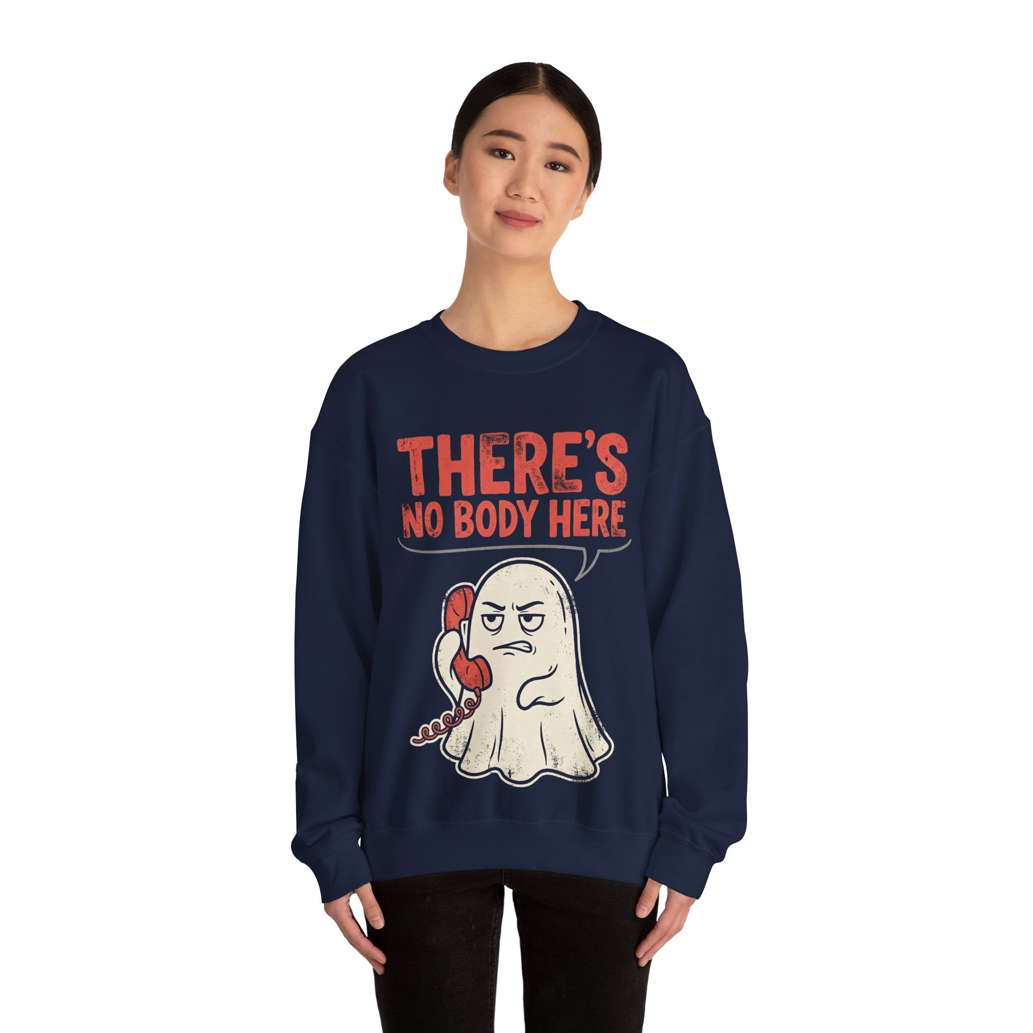 Funny Ghost There's No Body Here Phone Retro Crewneck Sweatshirt