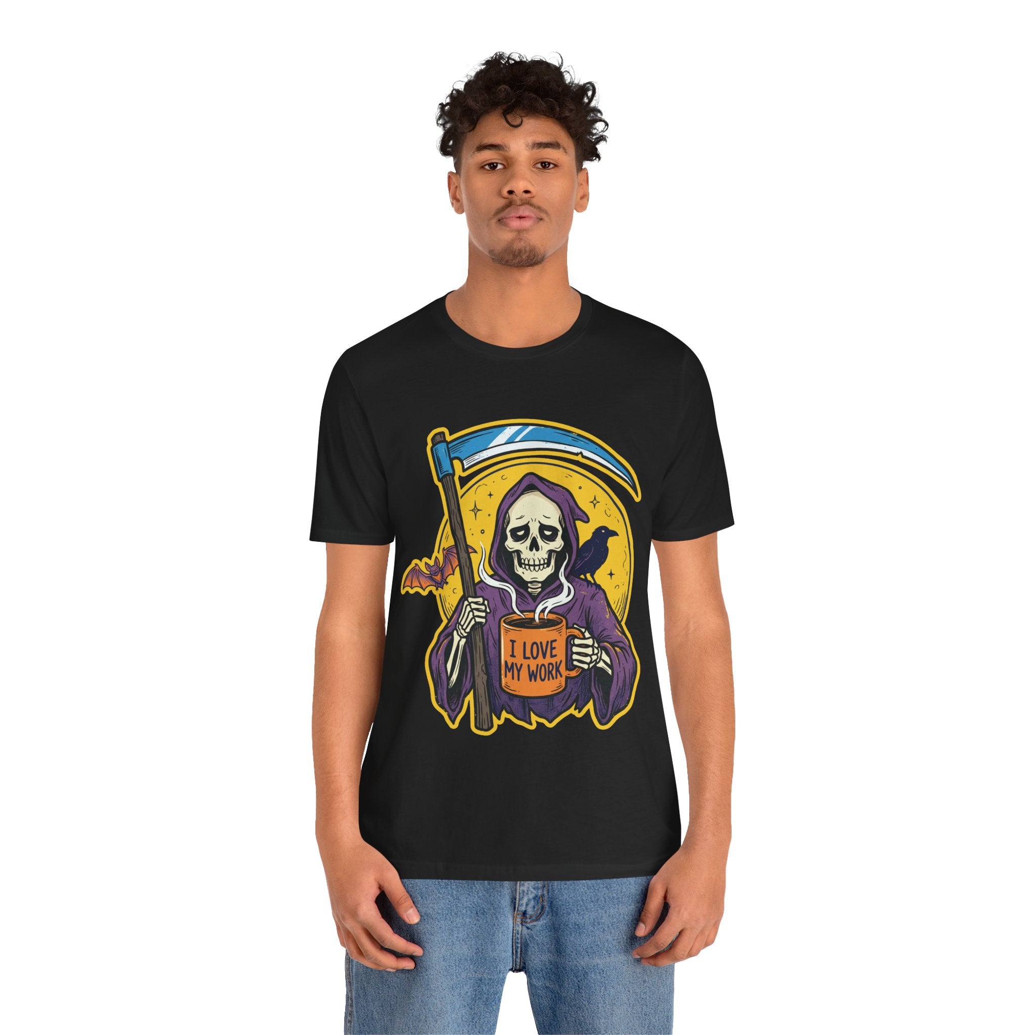Funny Grim Reaper I Love My Work Coffee Retro T-Shirt