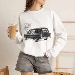Funny Grim Reaper Hearse Get In Loser Retro Crewneck Sweatshirt