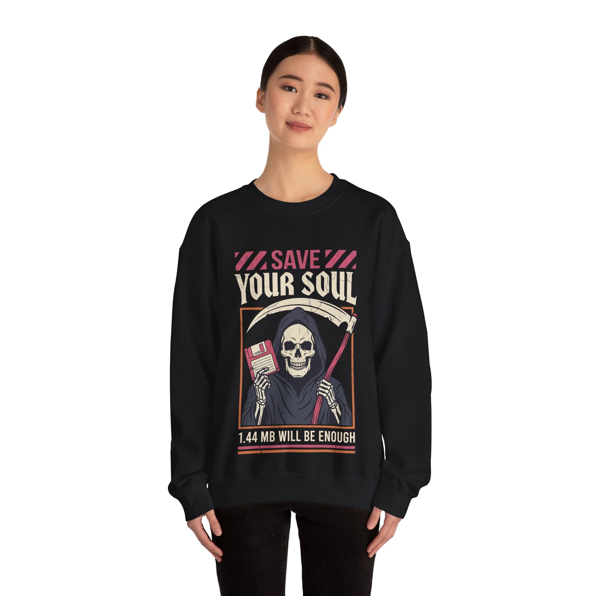 Funny Grim Reaper Floppy Disk Save Your Soul Crewneck Sweatshirt