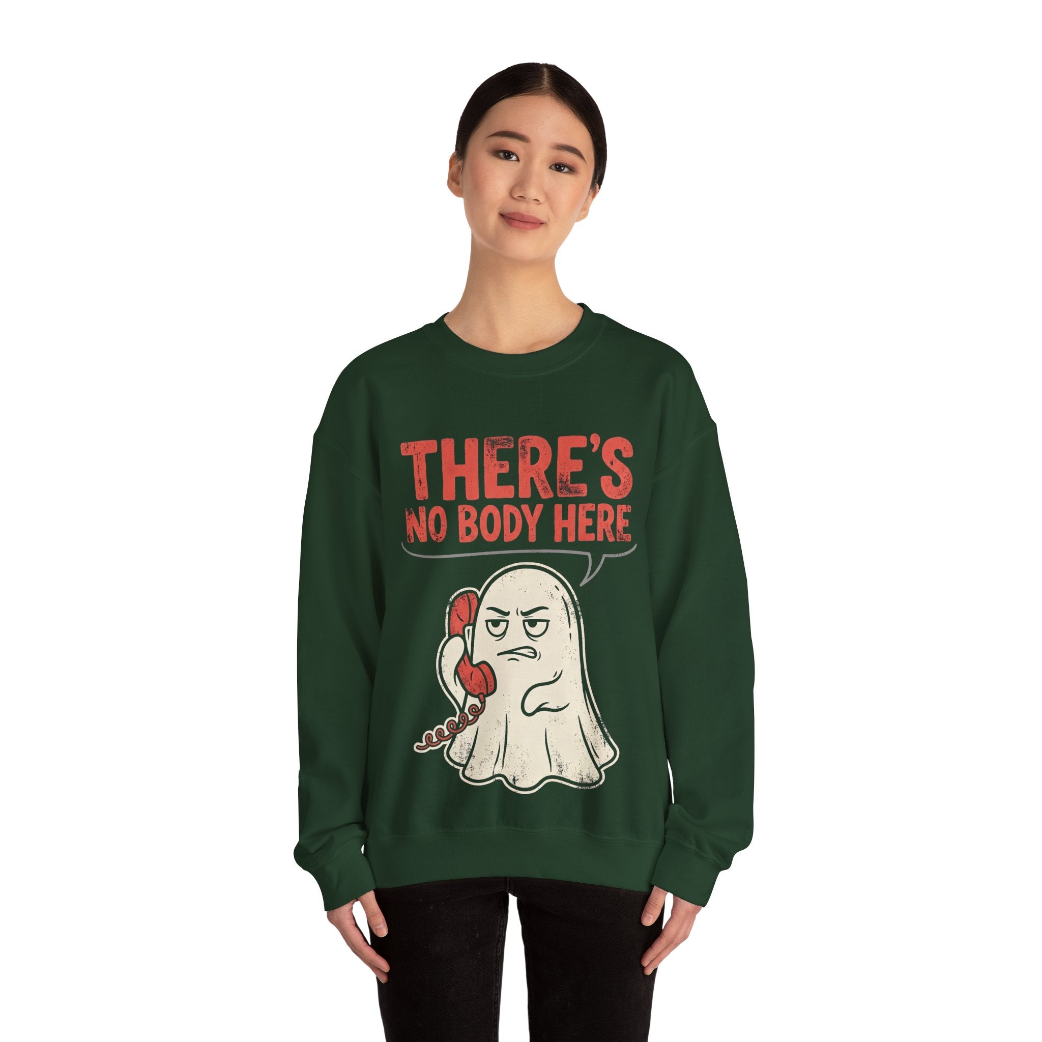 Funny Ghost There's No Body Here Phone Retro Crewneck Sweatshirt