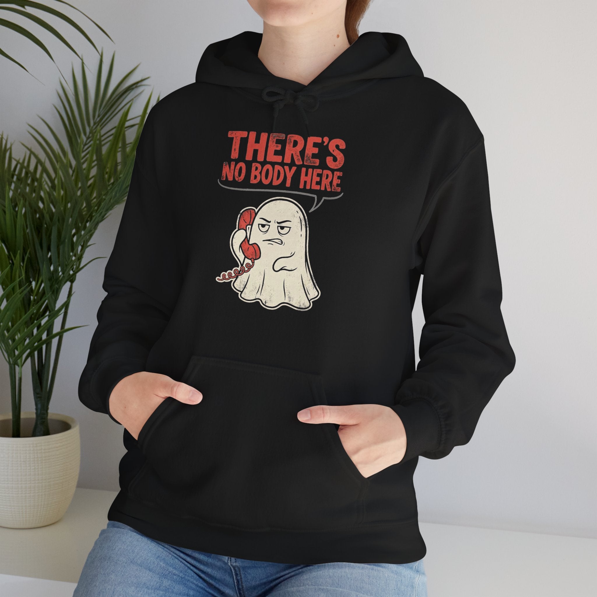Funny Ghost There's No Body Here Phone Retro Hoodie