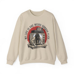 Funny Horror Movie TV Parody My Life Is One Weird Horror Flick Crewneck Sweatshirt
