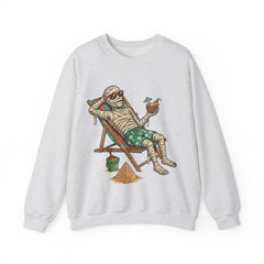 Funny Summer Mummy Relaxing On Beach Chair Halloween Crewneck Sweatshirt