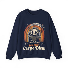 Funny Grim Reaper Carpe Diem Seize The Day Retro Crewneck Sweatshirt