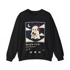 Funny Sad Ghost Song To Cry To Retro Music Player Crewneck Sweatshirt