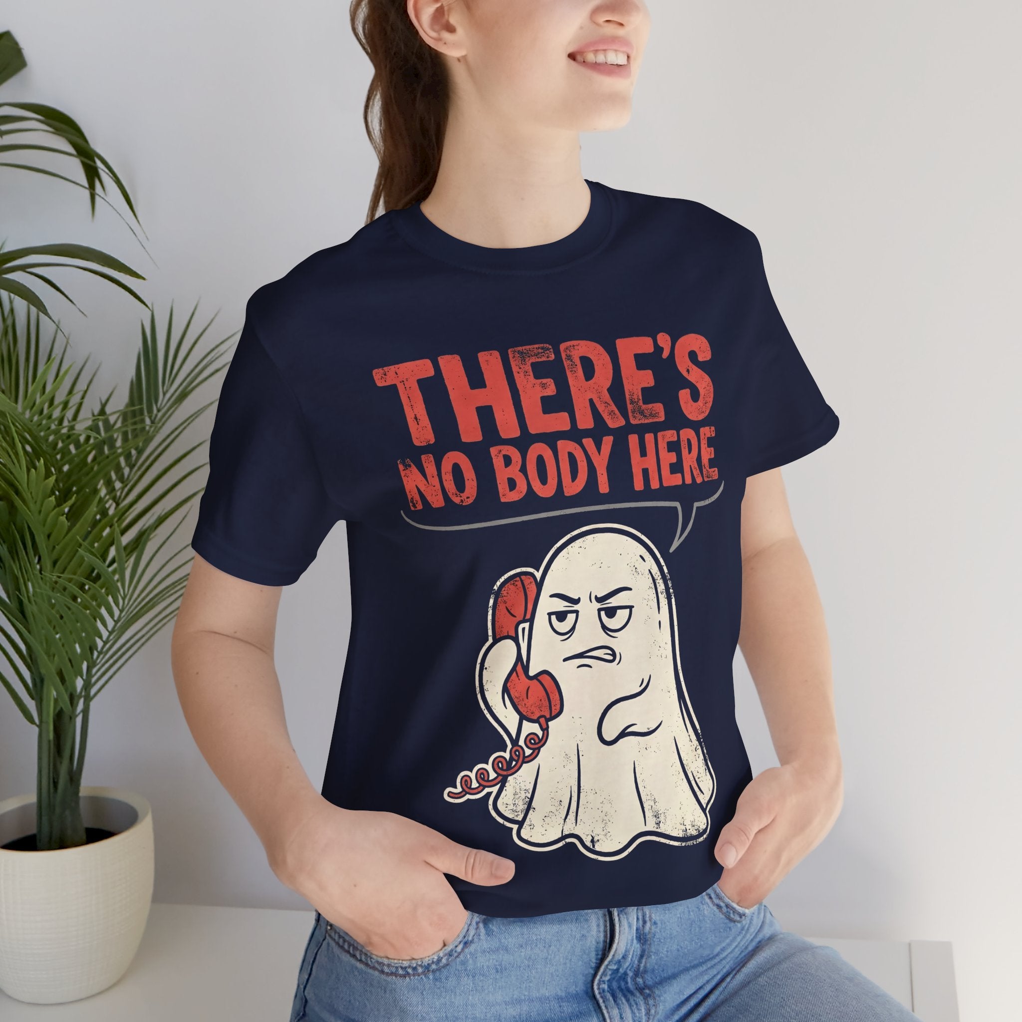 Funny Ghost There's No Body Here Phone Retro T-Shirt
