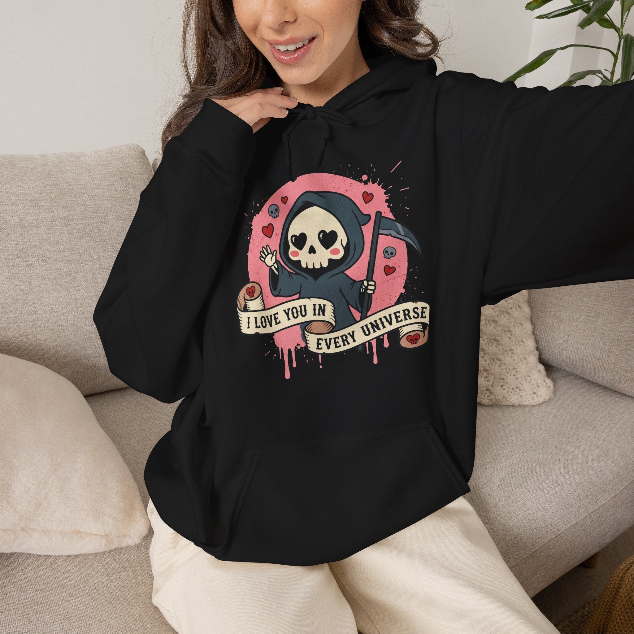 Funny Grim Reaper I Love You In Every Universe Retro Hoodie
