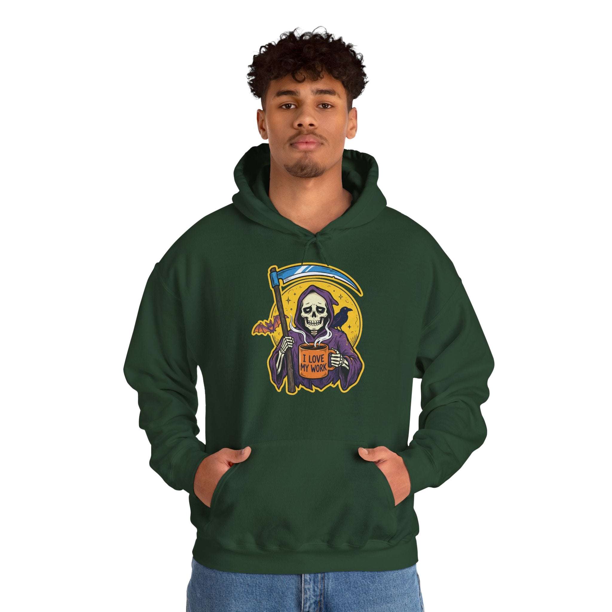 Funny Grim Reaper I Love My Work Coffee Retro Hoodie