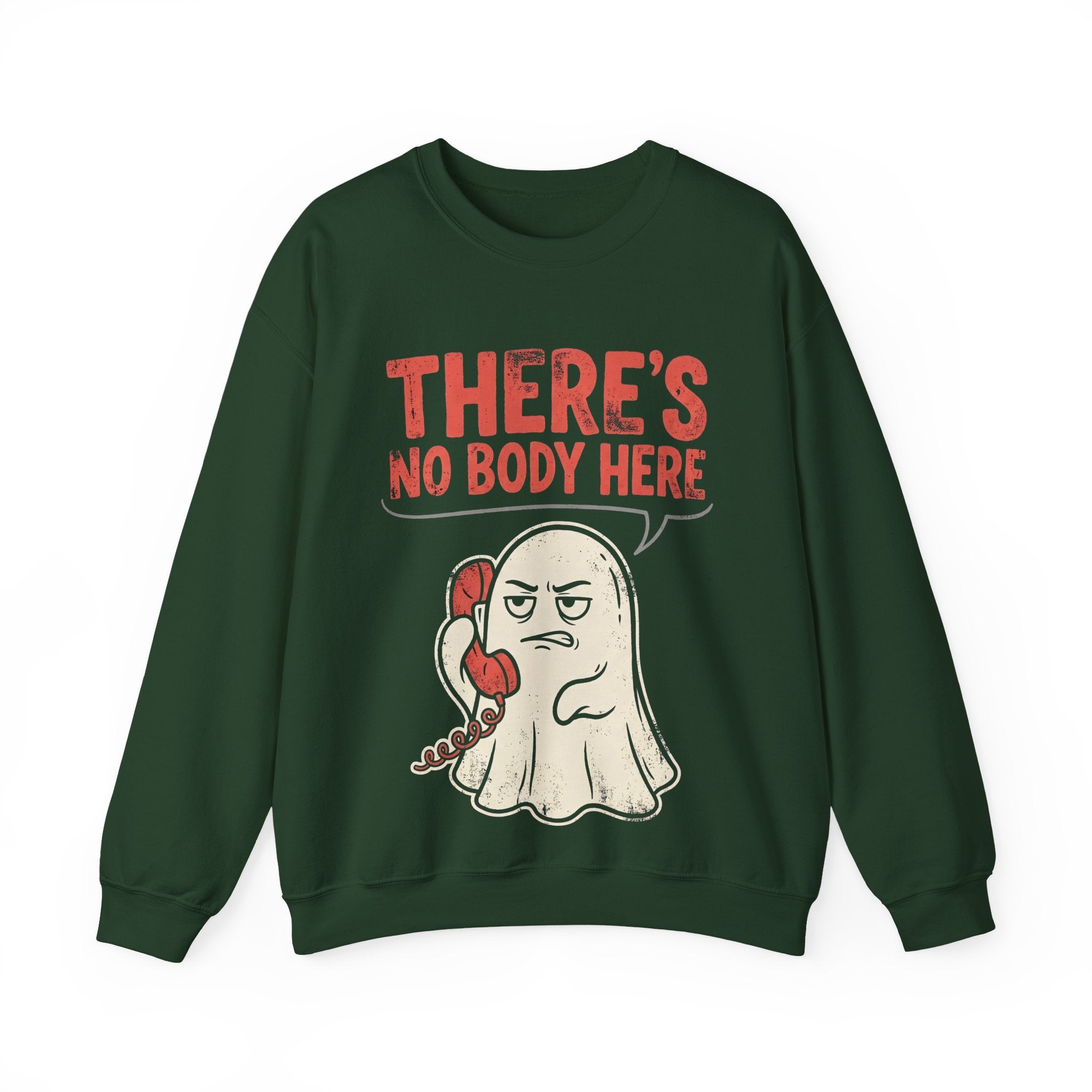 Funny Ghost There's No Body Here Phone Retro Crewneck Sweatshirt