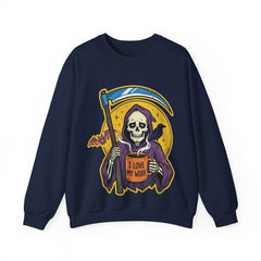 Funny Grim Reaper I Love My Work Coffee Retro Crewneck Sweatshirt