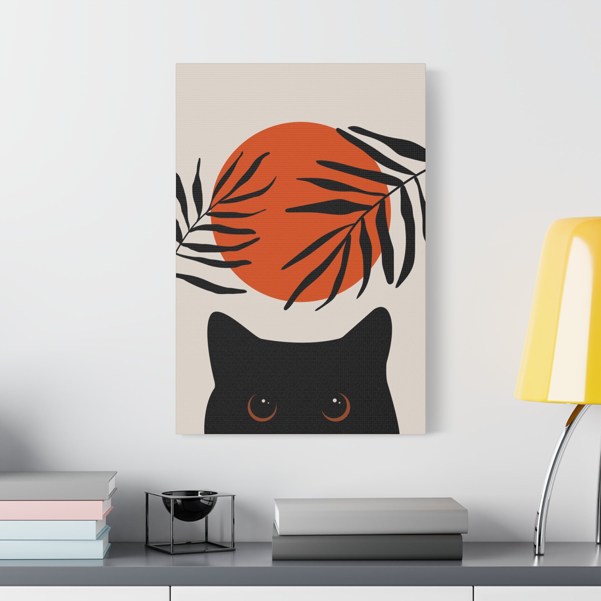 Abstract Boho Cat and Sun Canvas