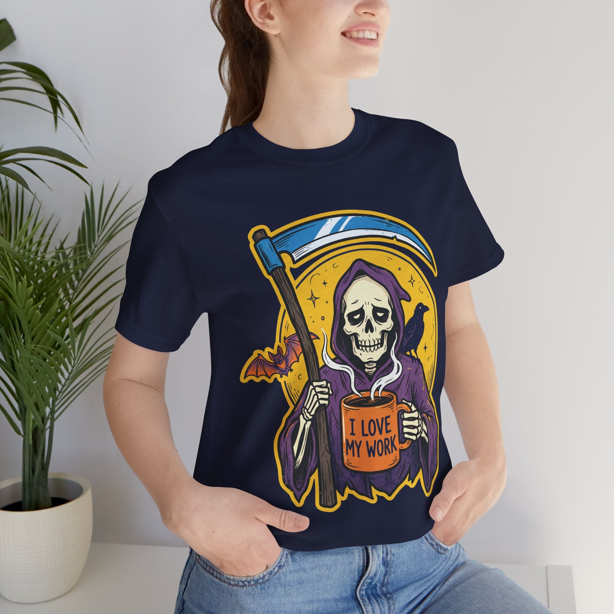 Funny Grim Reaper I Love My Work Coffee Retro T-Shirt