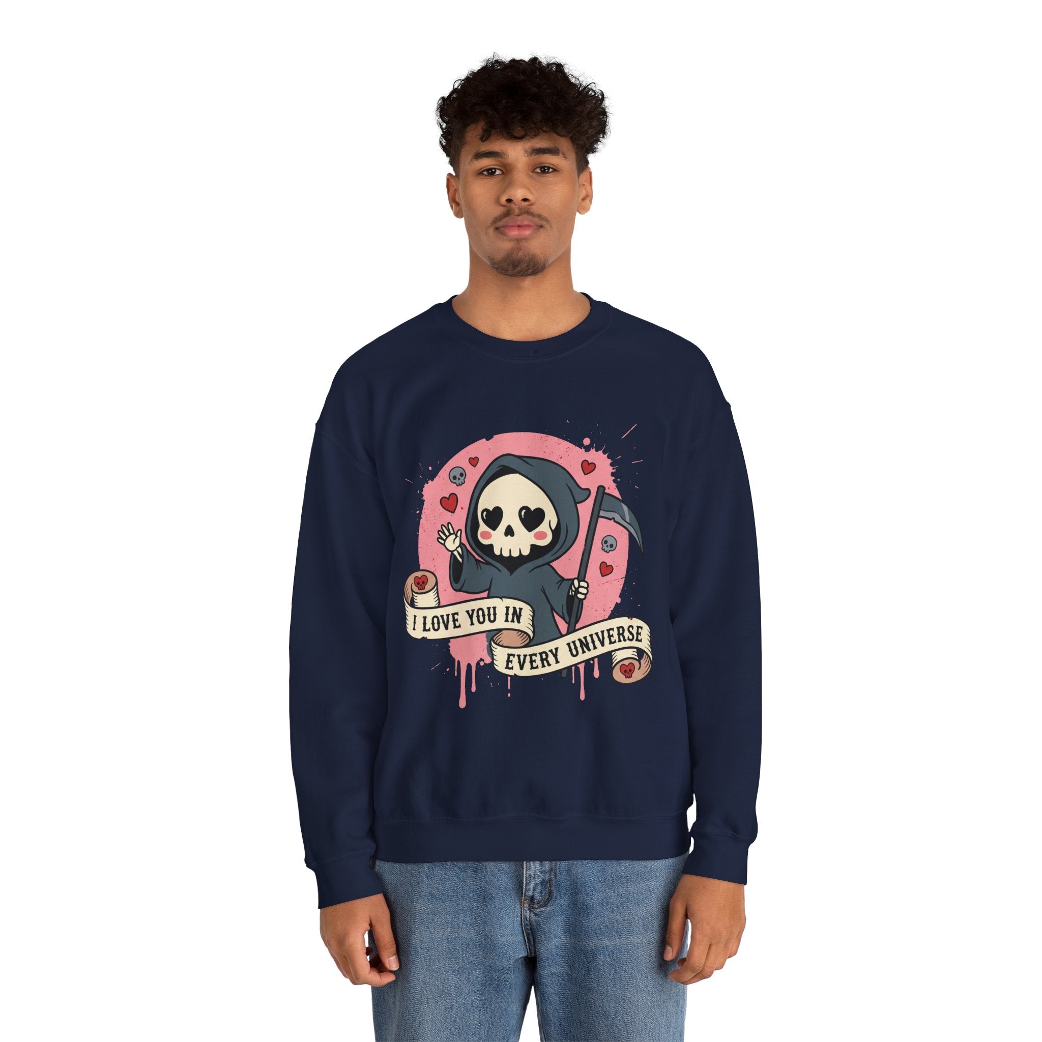 Funny Grim Reaper I Love You In Every Universe Retro Crewneck Sweatshirt