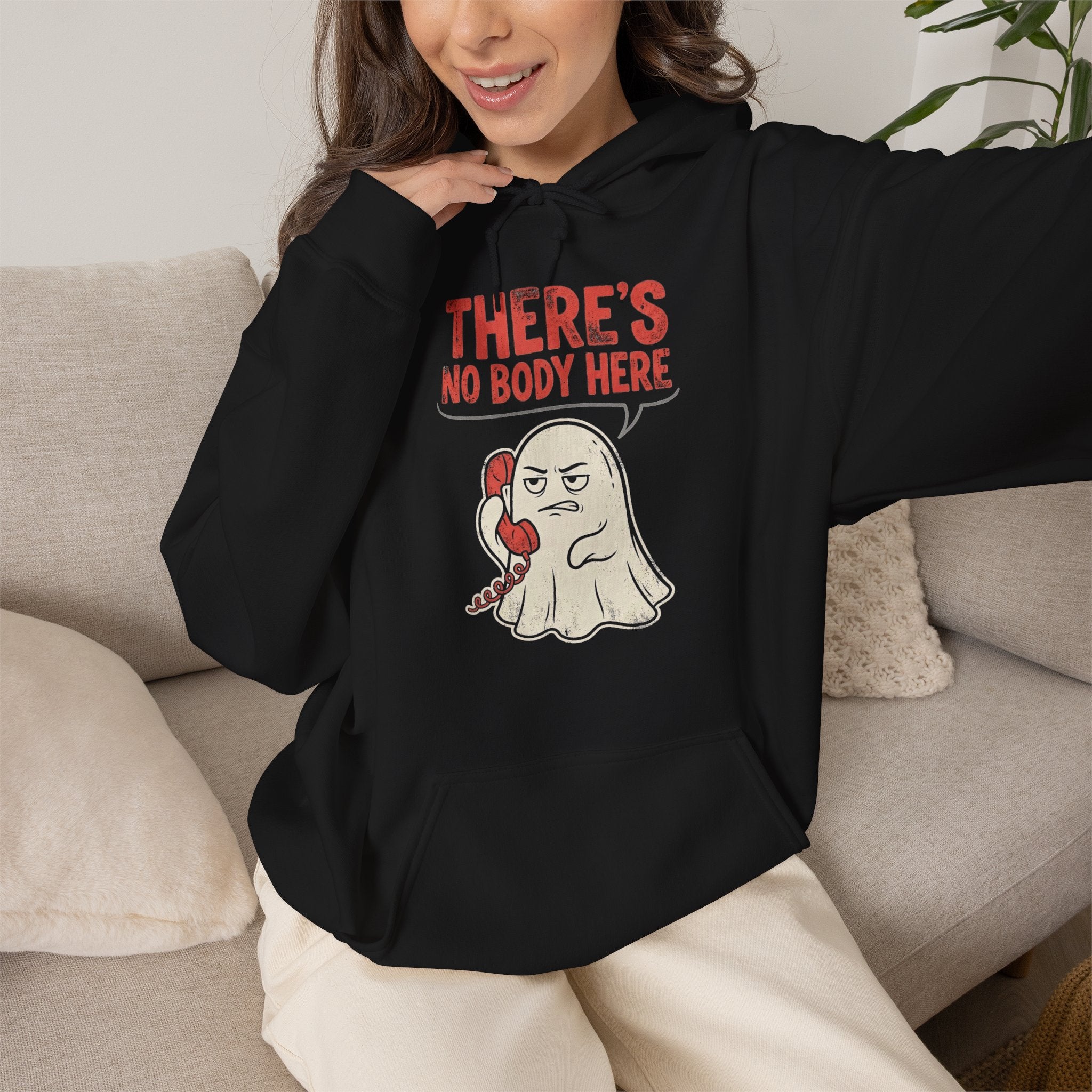 Funny Ghost There's No Body Here Phone Retro Hoodie