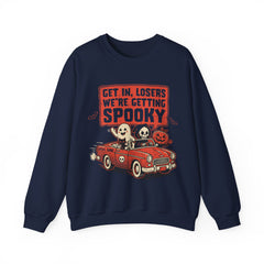 Funny Get In Losers We're Getting Spooky Retro Halloween Crewneck Sweatshirt