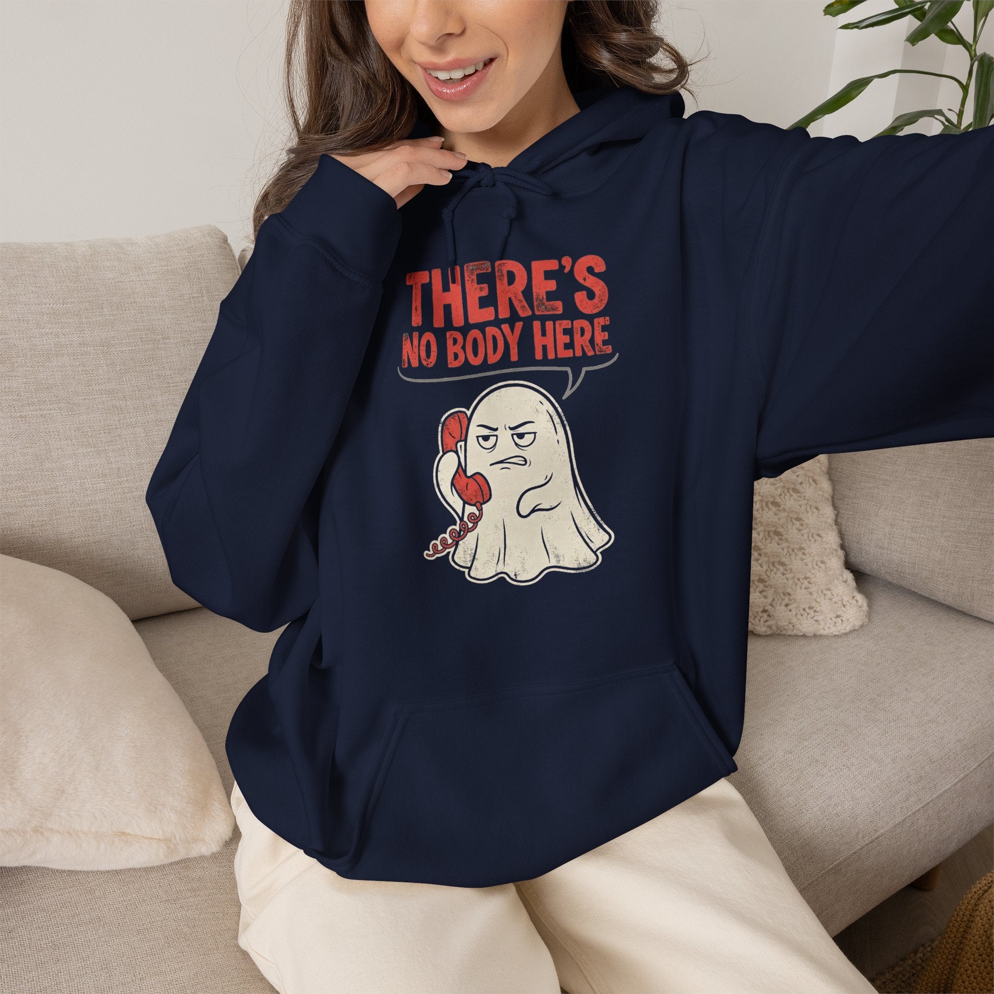 Funny Ghost There's No Body Here Phone Retro Hoodie