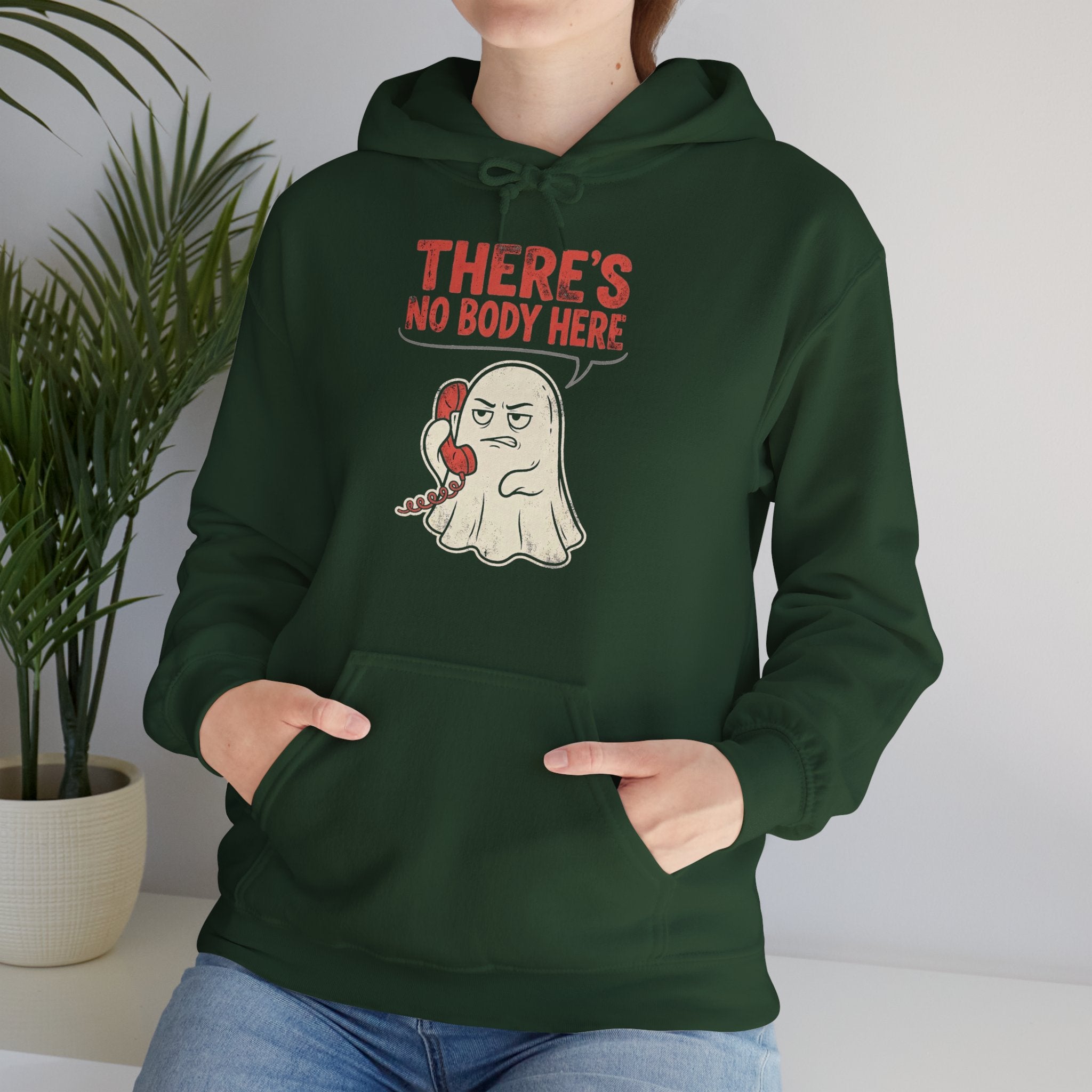 Funny Ghost There's No Body Here Phone Retro Hoodie