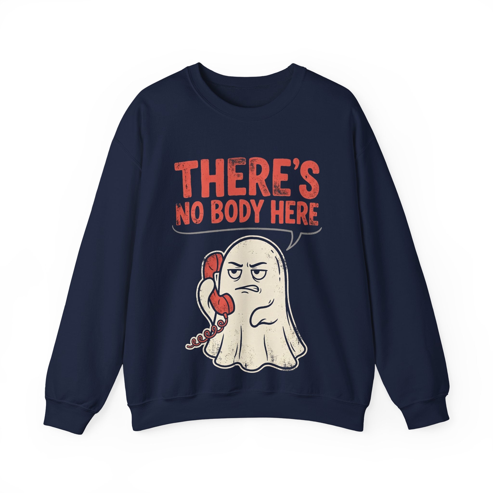 Funny Ghost There's No Body Here Phone Retro Crewneck Sweatshirt
