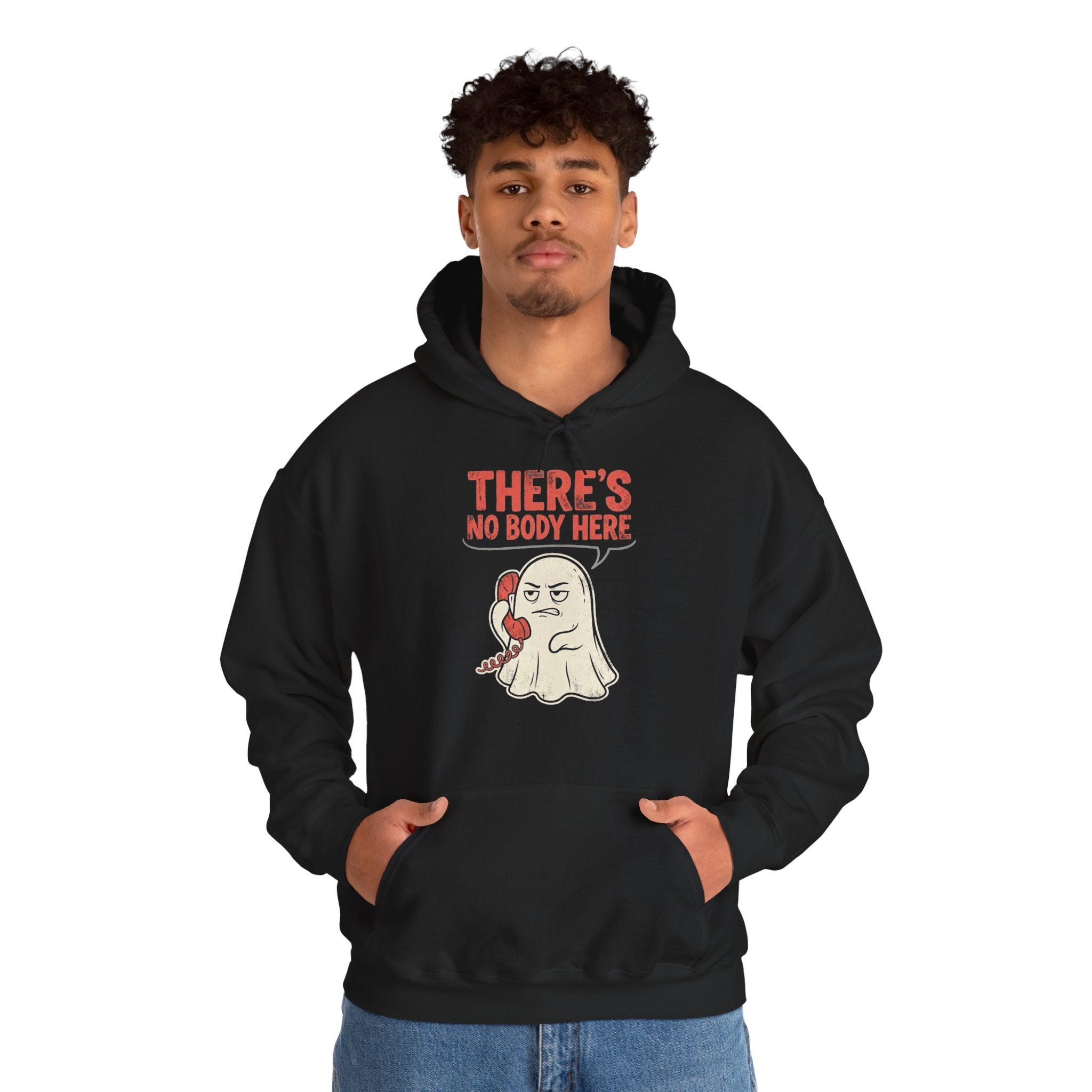 Funny Ghost There's No Body Here Phone Retro Hoodie