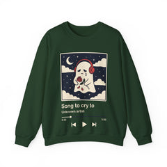 Funny Sad Ghost Song To Cry To Retro Music Player Crewneck Sweatshirt