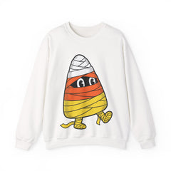 Funny Halloween Candy Corn Mummy Creeping Graphic Crewneck Sweatshirt