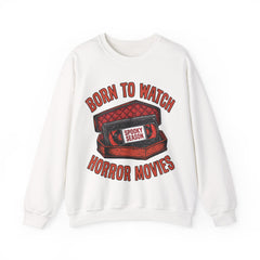 Funny Retro VHS Tape Coffin Born To Watch Horror Movies Crewneck Sweatshirt