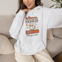 Halloween Loading Please Wait Cute Ghost Cat Purple Hoodie