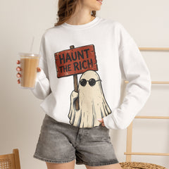 Spooky Protest Ghost Haunt The Rich Sarcastic Crewneck Sweatshirt