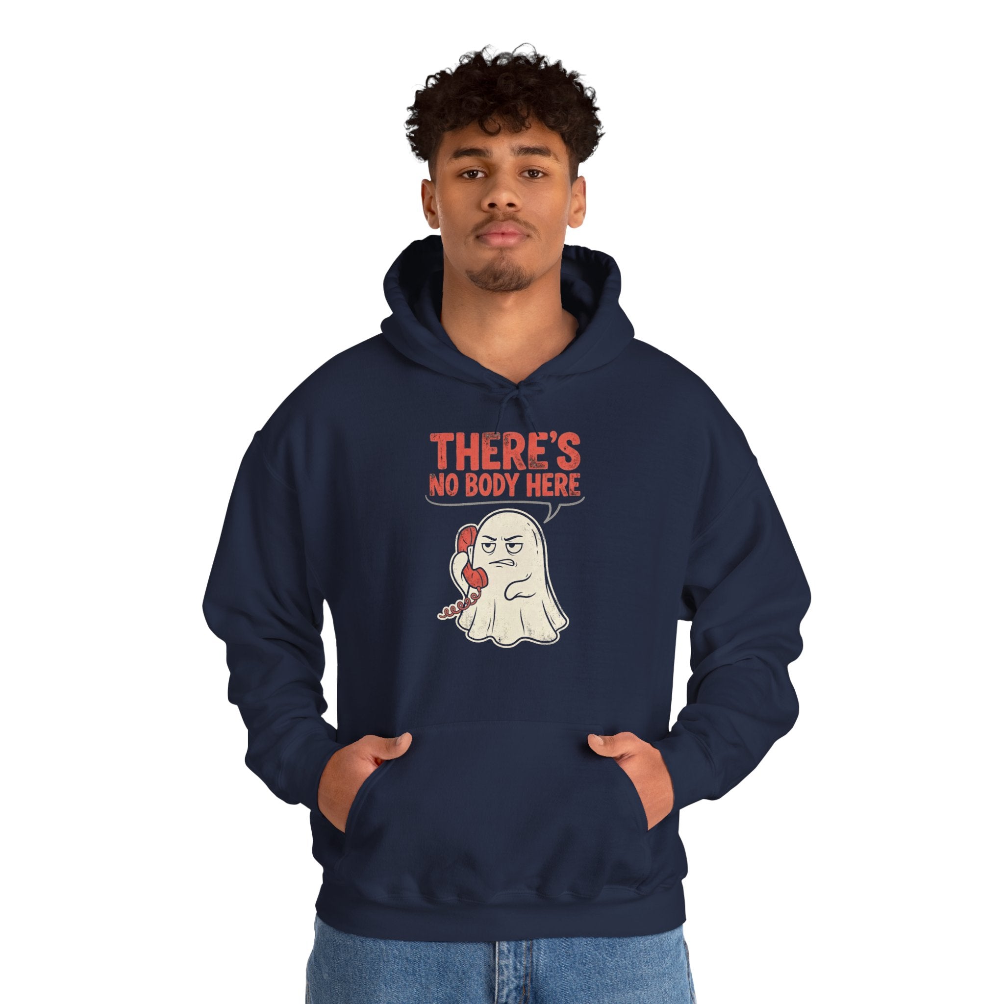 Funny Ghost There's No Body Here Phone Retro Hoodie
