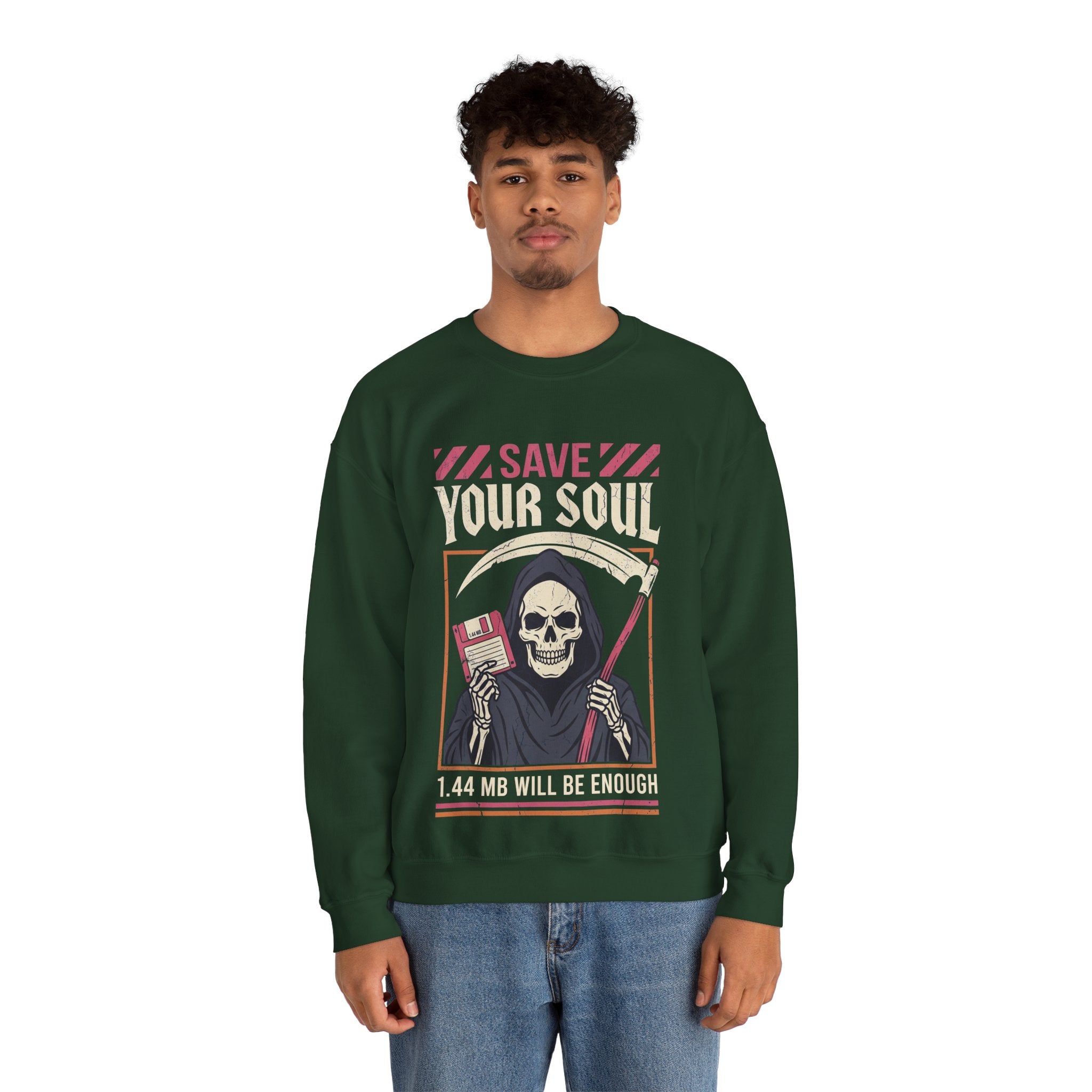 Funny Grim Reaper Floppy Disk Save Your Soul Crewneck Sweatshirt