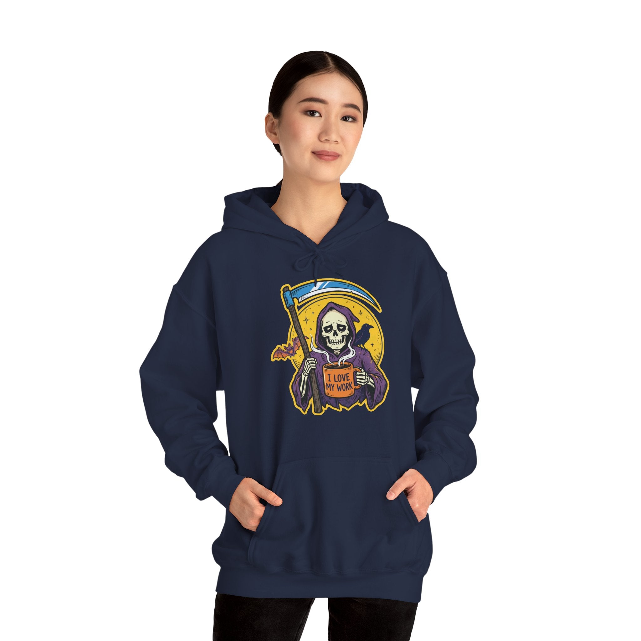 Funny Grim Reaper I Love My Work Coffee Retro Hoodie