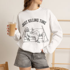 Funny Grim Reaper Just Killing Time Smartphone Crewneck Sweatshirt