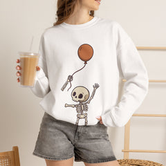 Funny Skeleton Balloon Floating Hand Retro Halloween Crewneck Sweatshirt