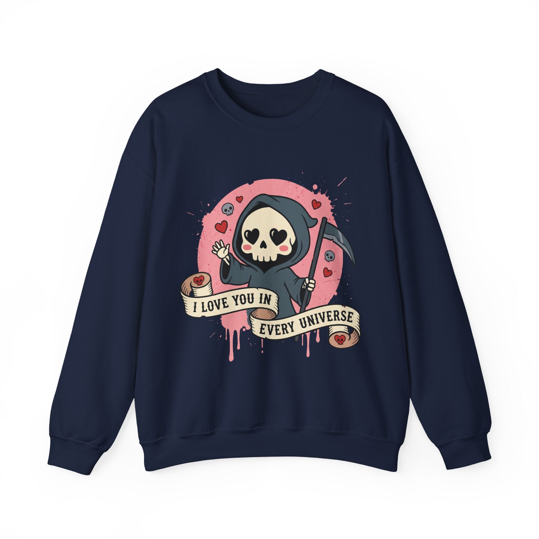 Funny Grim Reaper I Love You In Every Universe Retro Crewneck Sweatshirt