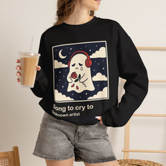 Funny Sad Ghost Song To Cry To Retro Music Player Crewneck Sweatshirt