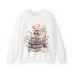 Spooky Reading Season Skull Coffee Mug Retro Crewneck Sweatshirt