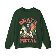 Death Metal Is Immortal Funny Grim Reaper Riding Unicorn Crewneck Sweatshirt