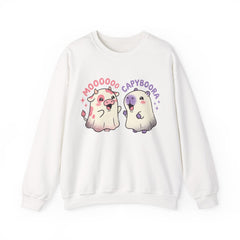 Funny Capyboora and Cow Ghost Retro Halloween Crewneck Sweatshirt