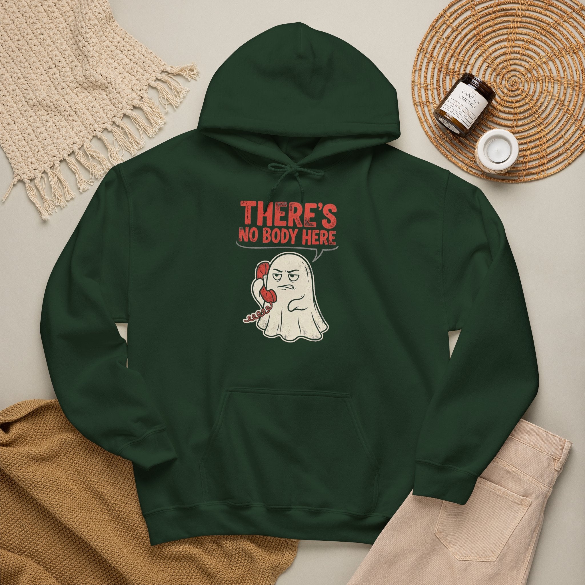 Funny Ghost There's No Body Here Phone Retro Hoodie