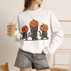 Cute Halloween Black Cats Pumpkin Helmet Crewneck Sweatshirt